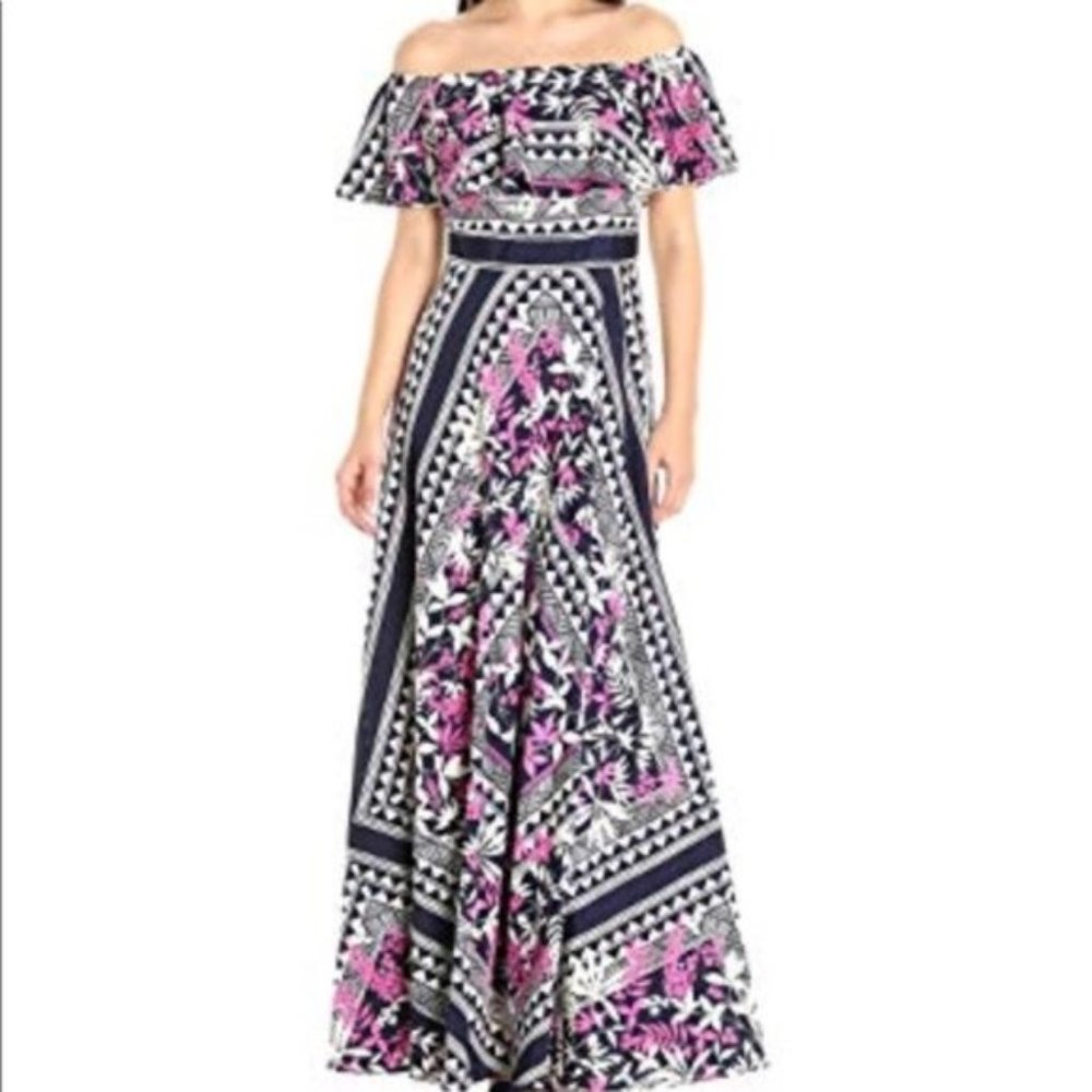 NWOT Eliza J Floral Geometric Ruffle Maxi